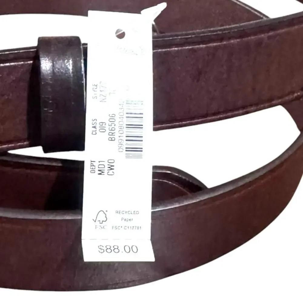 Madewell Modern Garrison Leather Belt Cherry Wood Womens Size 38 Thin NZ477 NWT